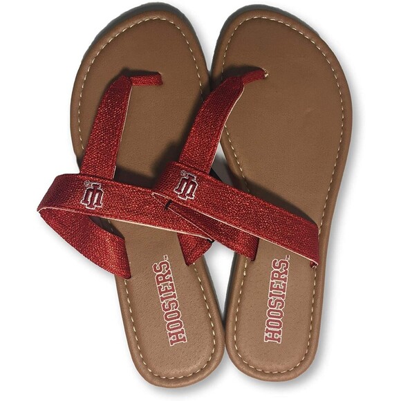 Indiana Hoosiers Ladies Women's Red Sparkle Flip Flops (6) - Picture 1 of 1